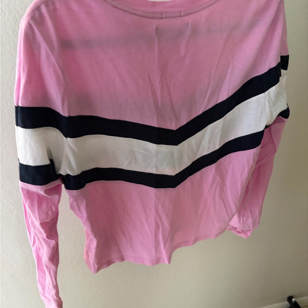 Abercrombie & Fitch Pink Long Sleeve Tee with Black and White Stripes